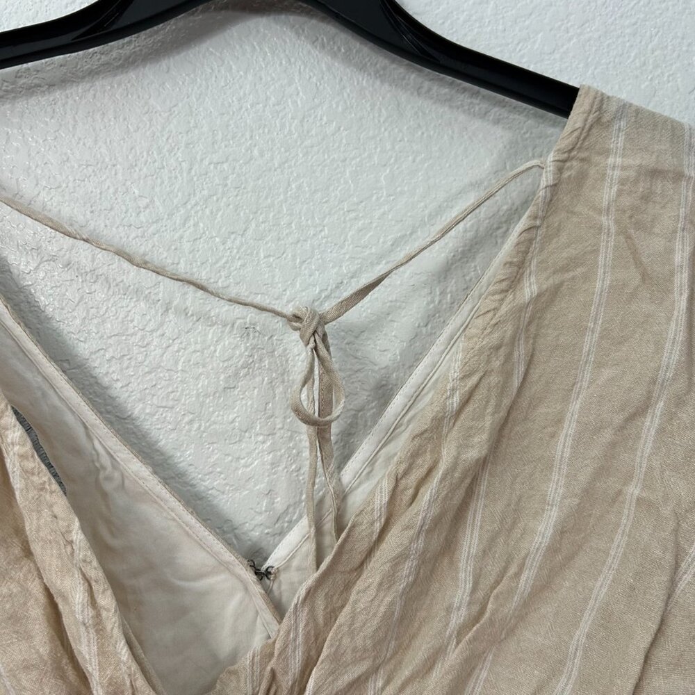 Abercrombie & Fitch Striped Linen Blend Puff Sleeve Surplice Crop Top Faux Wrap - Picture 7 of 9